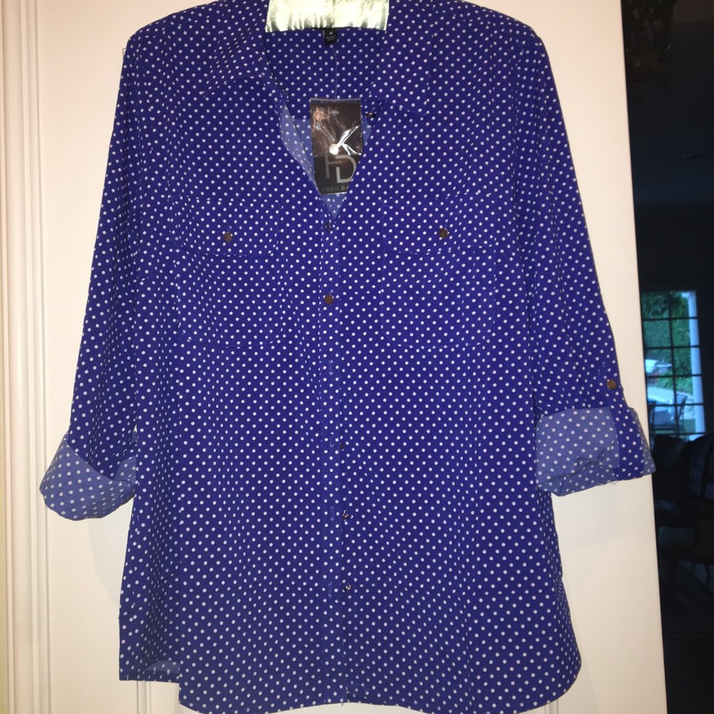 Fred David Blue And White Polka Dot Blouse